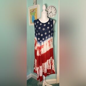 OS Patriotic Star & Stripe Tie-Dye Dress - Red White Blue